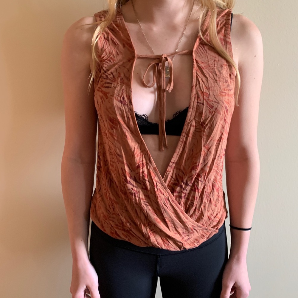 Urban Outfitters Orange Patterned Open Front Top